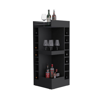 Black Engineered Wood Storage Cabinet with 16 Shelves for Living Room