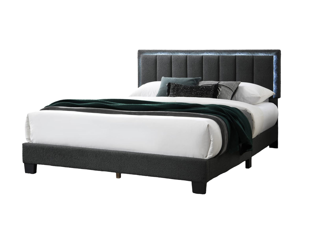 Queen Size Wool Upholstered Bed Frame - Charcoal Gray Modern