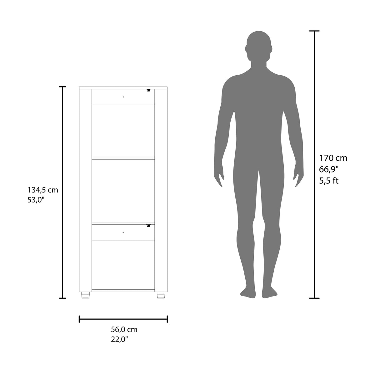 Multi-Shelf Bookcase with Metal Rods - 22"W x 13.2"D x 53"H for Home Office