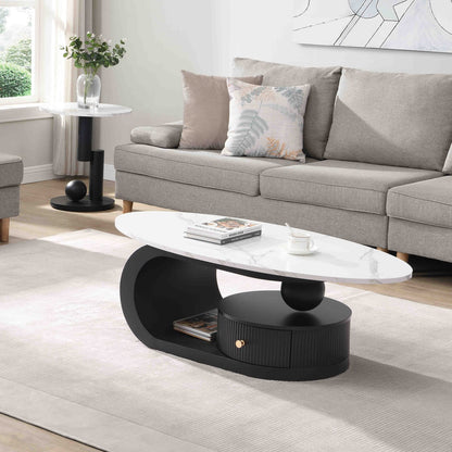 Modern Nesting Coffee Table Set of 2 End Tables - White+Black MDF Iron