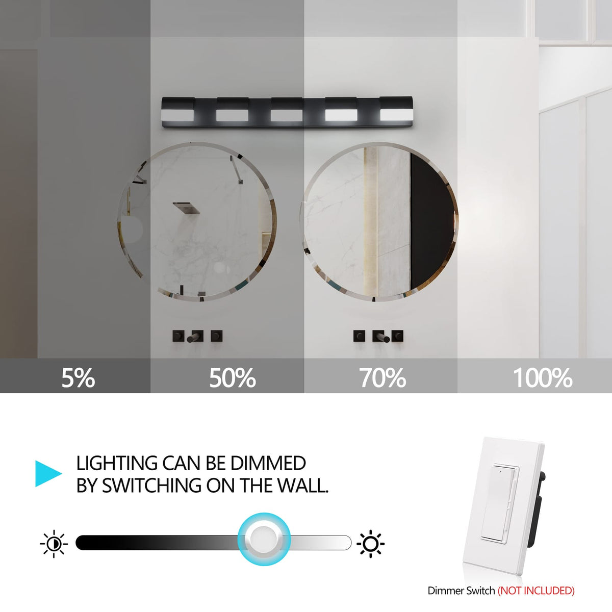 Modern Black Iron Bathroom Vanity Lighting - 5 Light LED