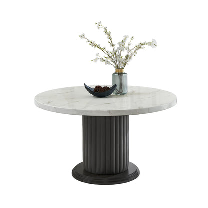 Round White Faux Marble Dining Table - Seats 6
