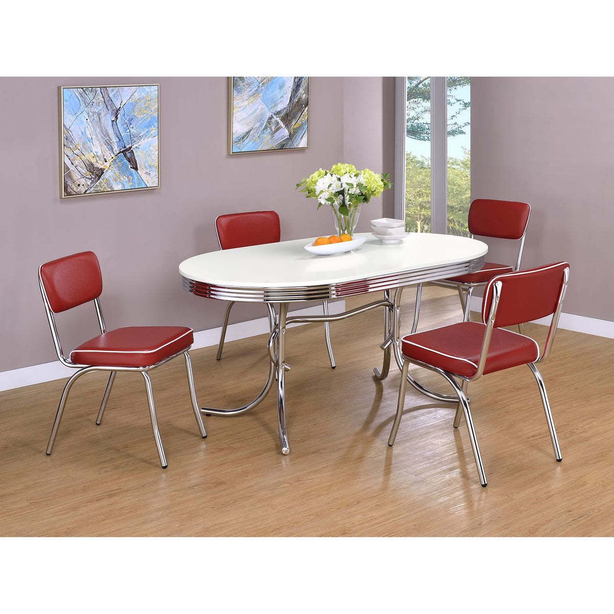 White and Chrome Oval Dining Table - Modern Style