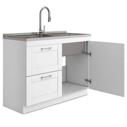 Wide White Laundry Cabinet - 46" Storage with Stainless Sink