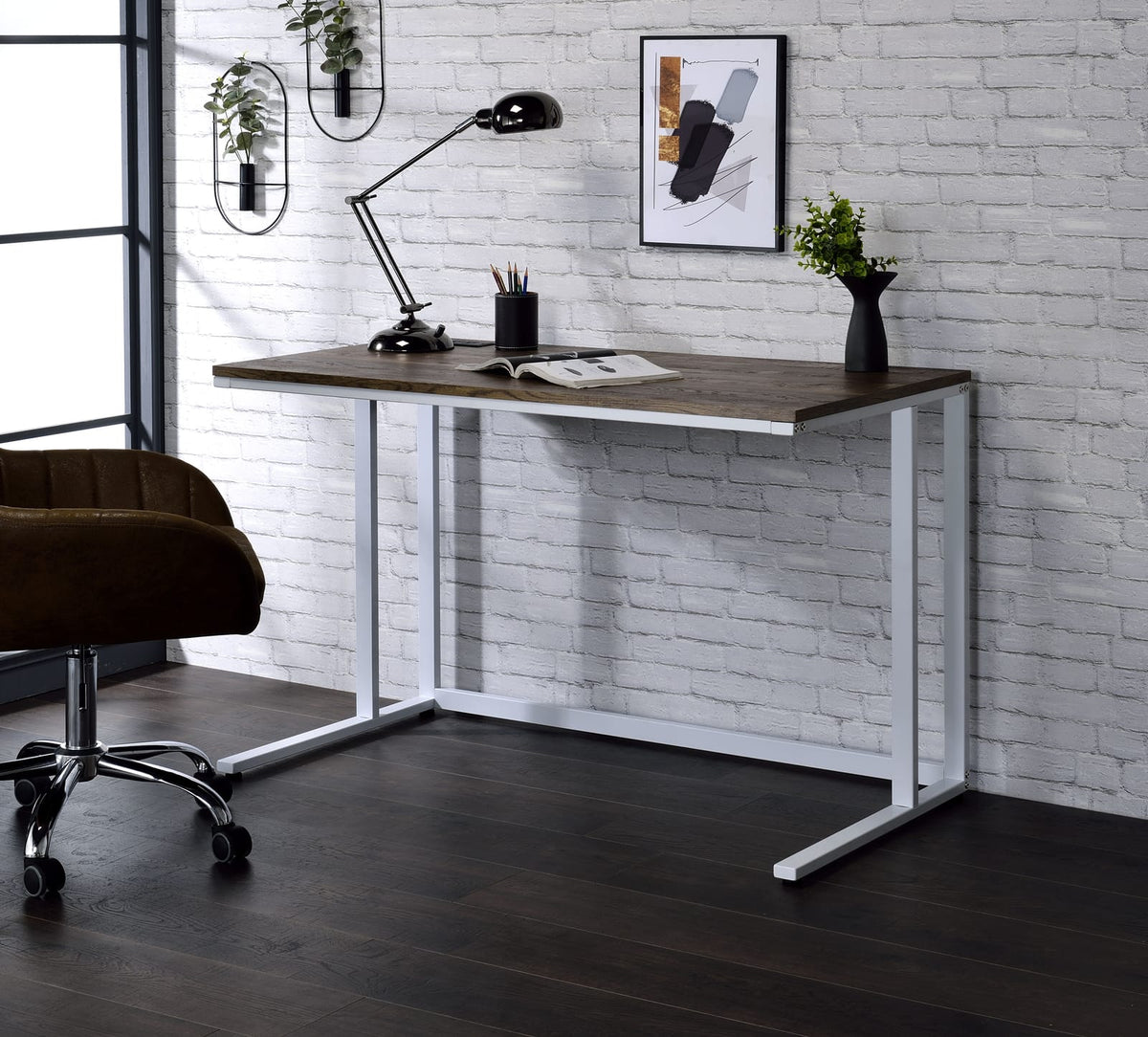 Tyrese Walnut & White Writing Desk - Work From Home Office