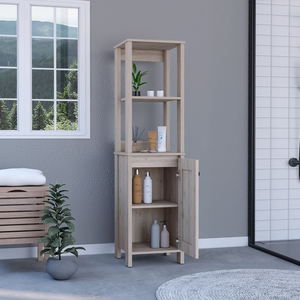 Gray Particle Board Cabinet - 59" High Storage for Living Room