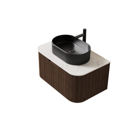 DINA 30" Bathroom Vanity - Black Ceramic, Dark Walnut Woodgrain