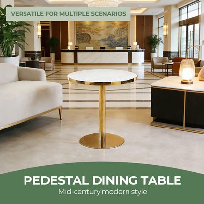 Golden White Pedestal Table - Modern Coffee Table 31.5 Inch