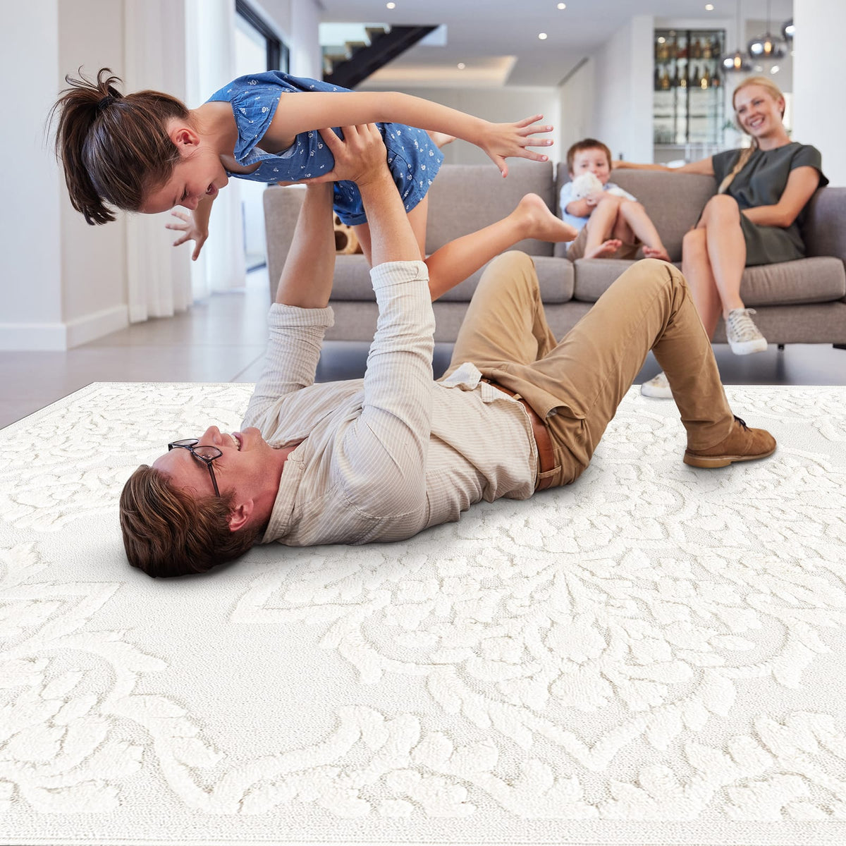 Cream Polypropylene Area Rug - 2' x 3' Geometric Design