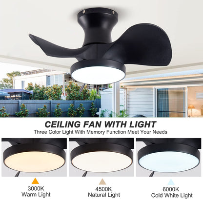 ABS Matte Black Ceiling Fan - Remote Control & LED Light