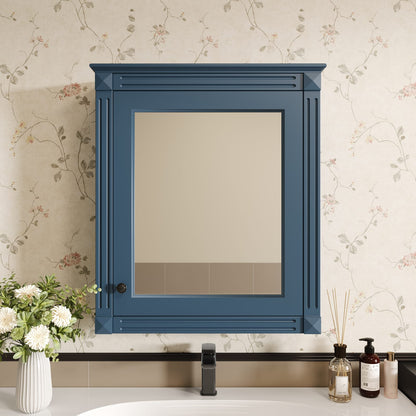 24'' Wall Mounted Bathroom Cabinet with Mirror - Blue MDF