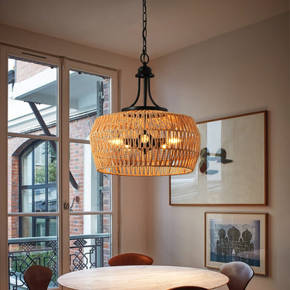 19" Boho Hemp Rope Pendant Light - Hand-Woven Jute Hanging Lamp