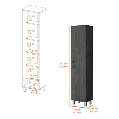 Smokey Oak 3 Broom Hangers Tall Storage Cabinet - Gray Wood