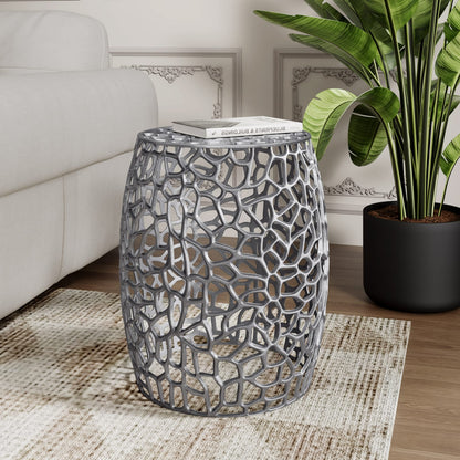 Aluminum Drum End Table - Nickel Finish for Living Room