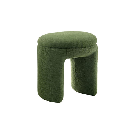 Round Top Accent Stool - Green Solid Wood & Teddy