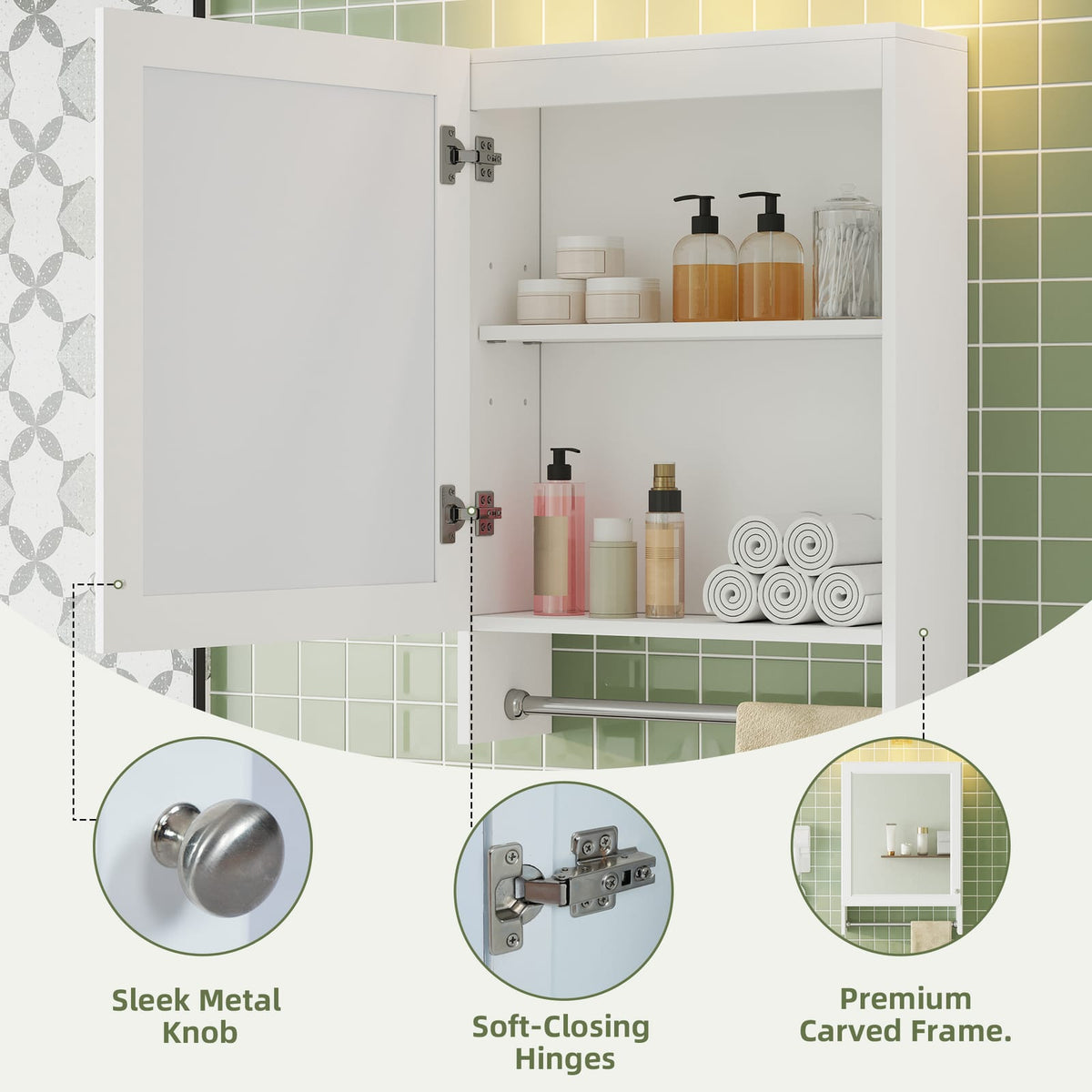 3-in-1 White Bathroom Mirror Cabinet - Wall Mounted Storage