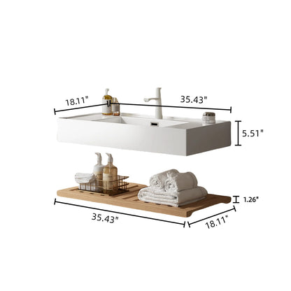 36" Natural Wood Bathroom Vanity with White Acrylic Sink