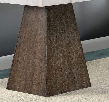 Square End Table Contemporary Style Wooden Base Marble On Top Tapered Dark Walnut