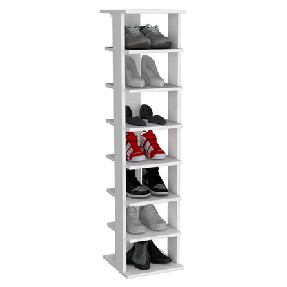 8-Tier White Shoe Rack - Bedroom Storage Tower for Living Room
