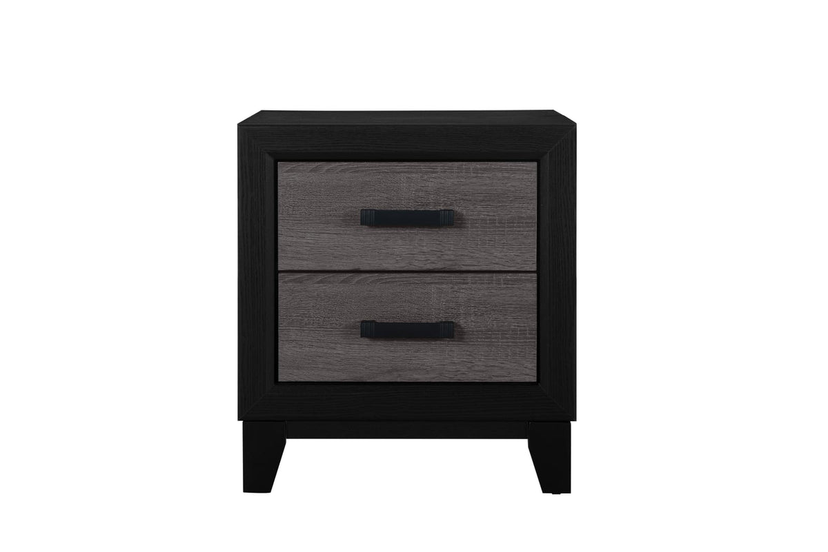 Black Gray Square Nightstand 2 Drawers Modern Bedroom