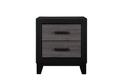 Black Gray Square Nightstand 2 Drawers Modern Bedroom