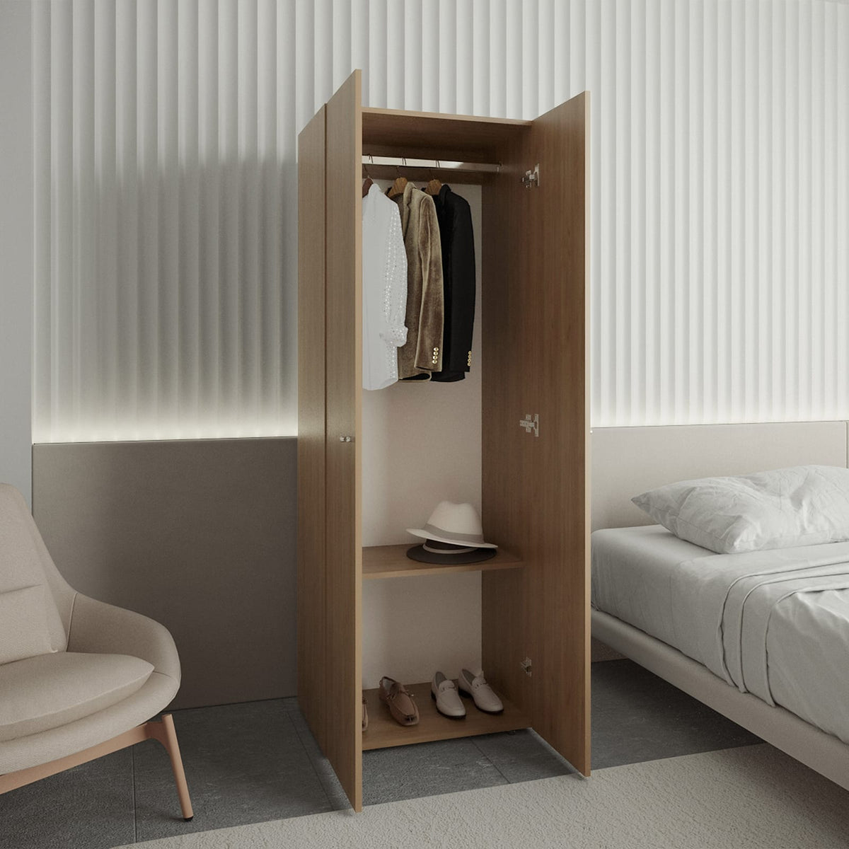 Oak 2-Door Bedroom Armoire - Modern Closet Storage