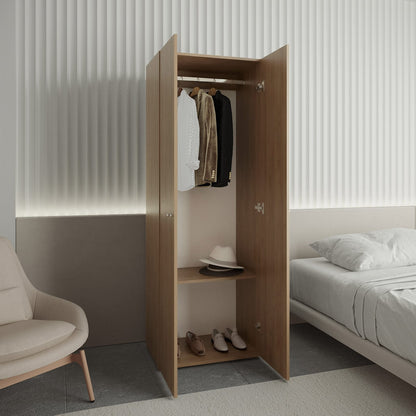 Oak 2-Door Bedroom Armoire - Modern Closet Storage