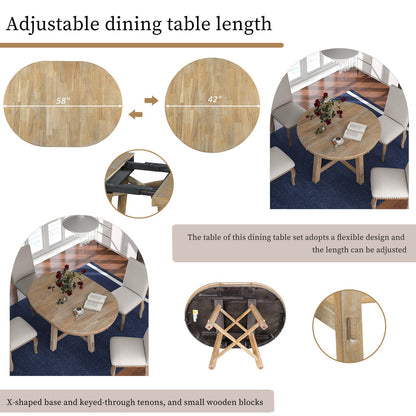 TREXM Farmhouse Round Extendable Dining Table - Natural Wood Wash