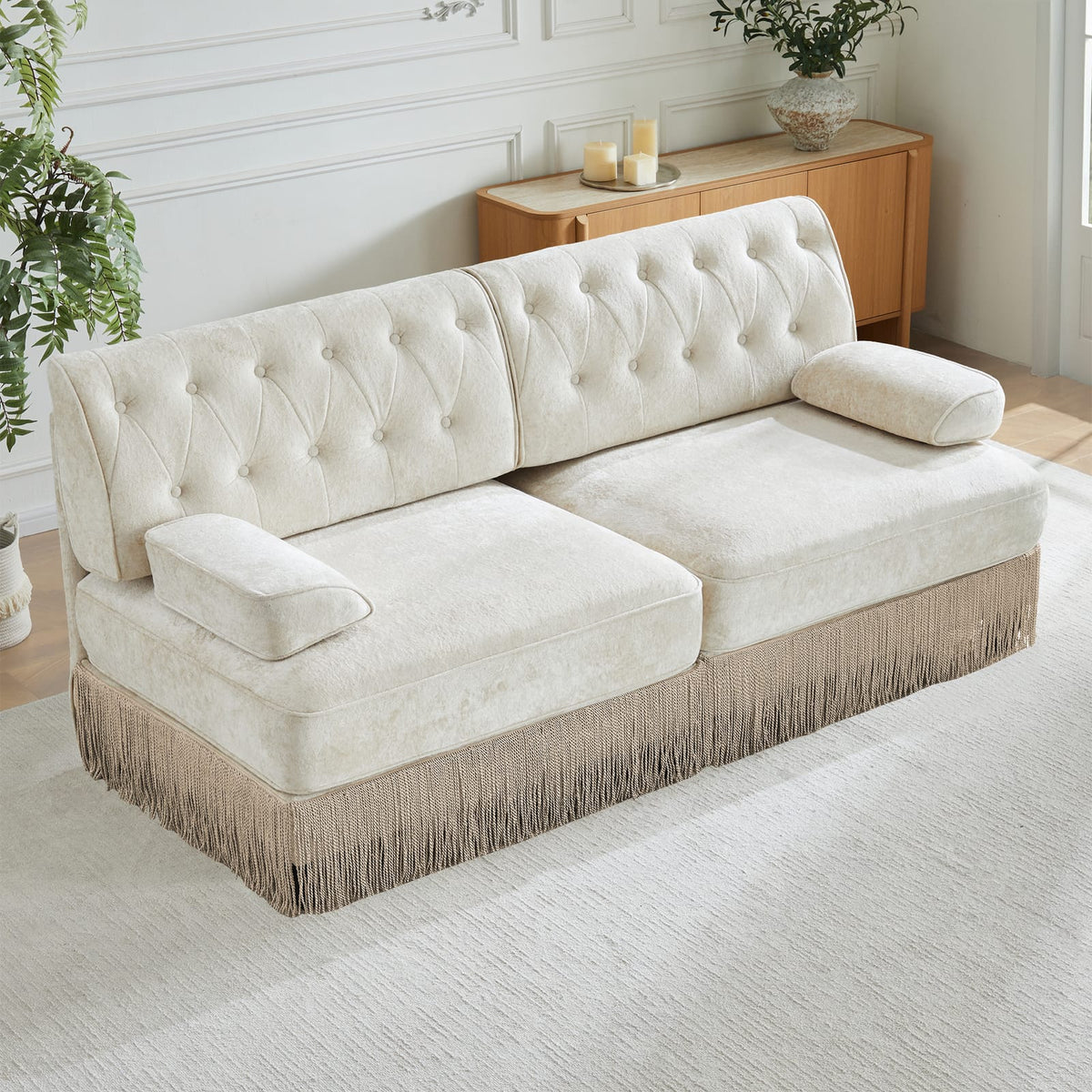 Beige Velvet Chesterfield Loveseat - Modular Sofa Design