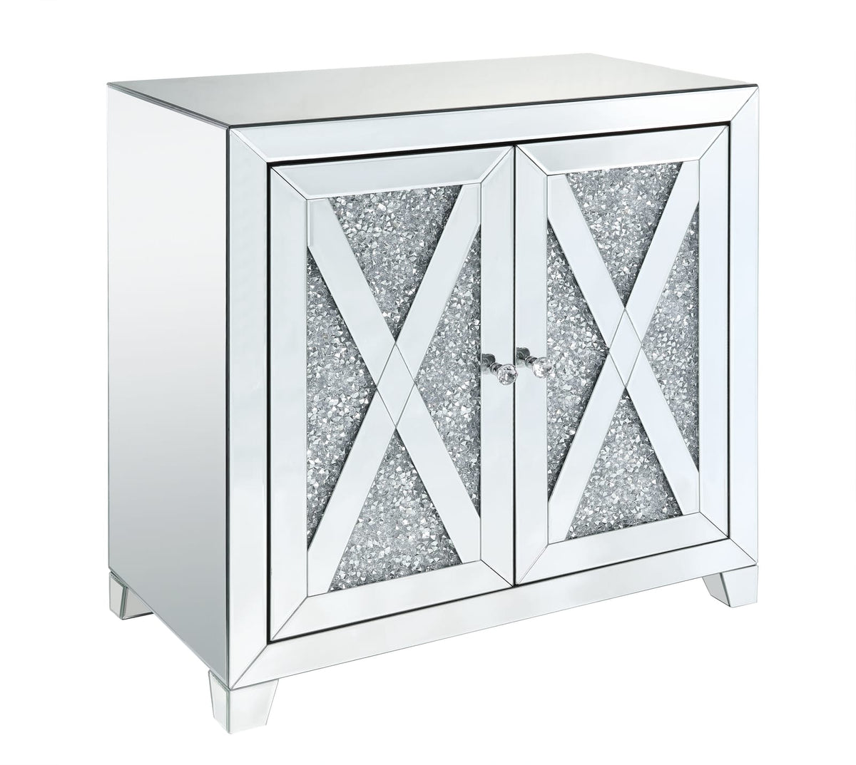 Noralie Mirrored Console Cabinet - Silver Glam Storage for Living Room