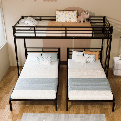 Twin Over Twin Over Twin Bunk Bed - Black Metal Frame for Bedroom