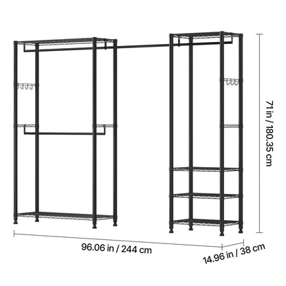 Heavy Duty Clothes Rack - Black Carbon Steel Garment Racks with Adjustable Shelves