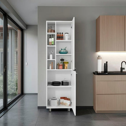 Living Room White Kitchen Pantry Cabinet - 13.1 x 23.1 x 80.3", Adjustable Shelves