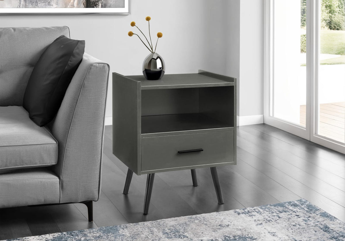 Grey Laminate Accent Table with Storage Drawer - 24" High