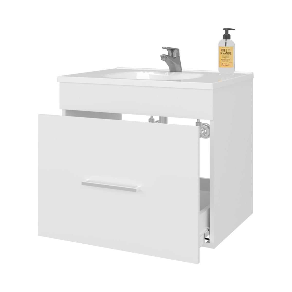 White 1-Drawer Bathroom Vanity with Sink - Storage Solution