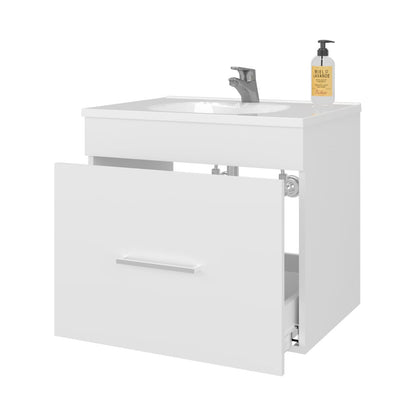 White 1-Drawer Bathroom Vanity with Sink - Storage Solution