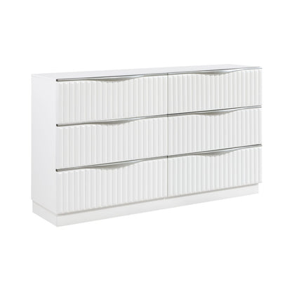 Pearl White Dresser - 6 Drawers, Modern Glam Style