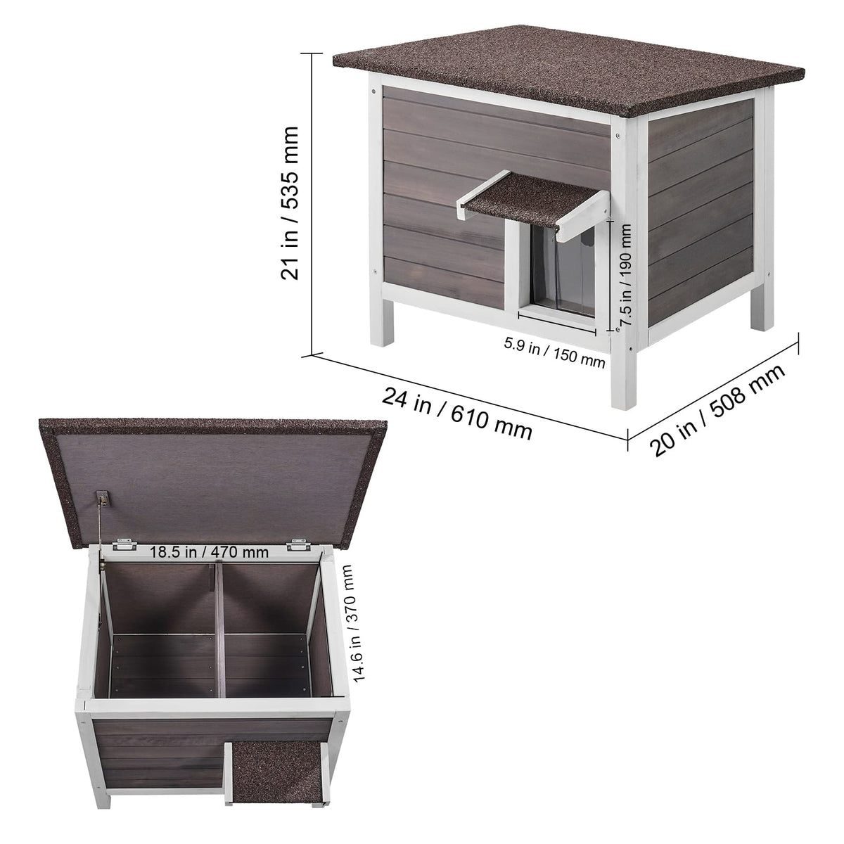 Outdoor Wooden Cat House - Feral Shelter with Roof & Flap