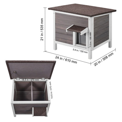 Outdoor Wooden Cat House - Feral Shelter with Roof & Flap