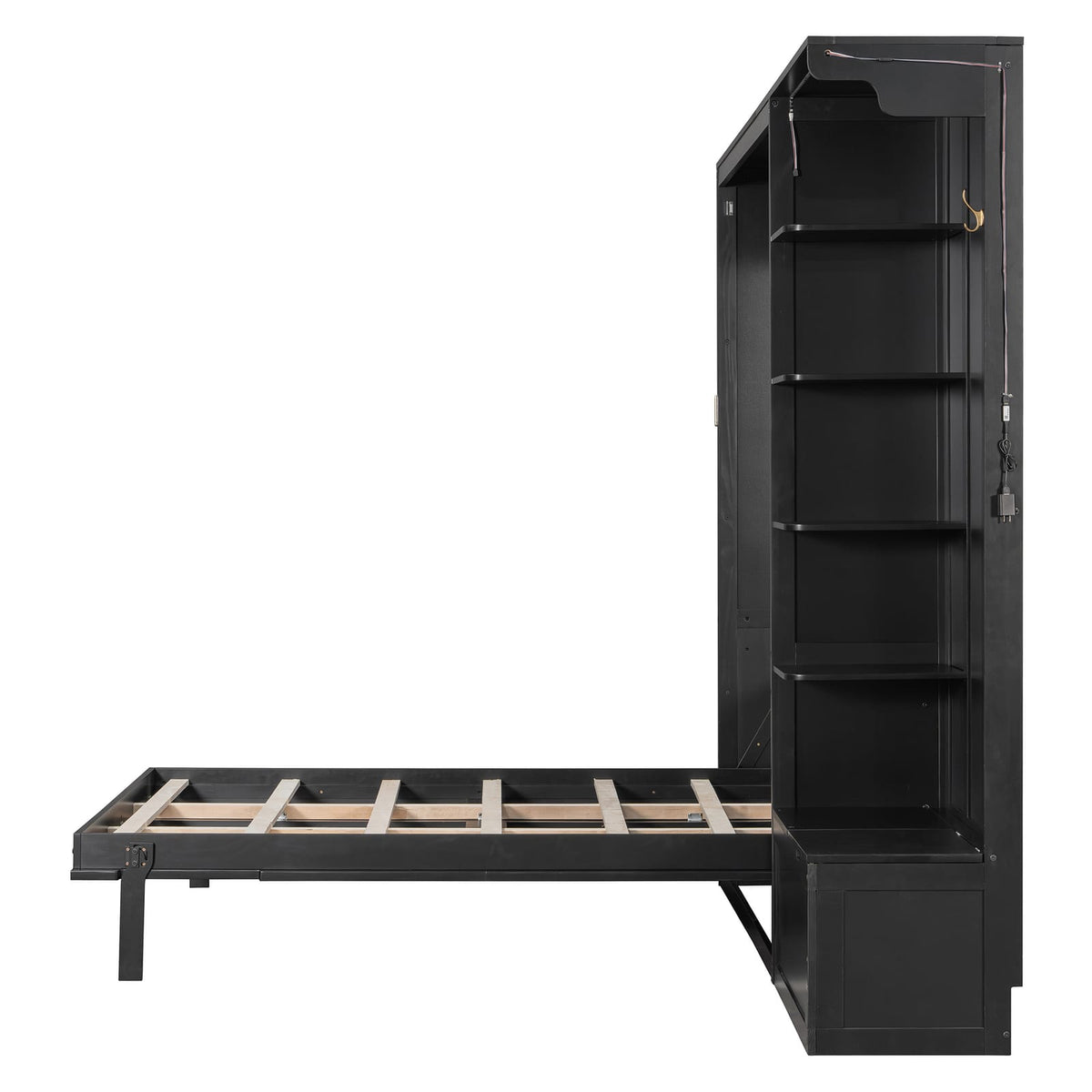 Queen Murphy Bed with Storage - Black MDF+LVL for Bedroom