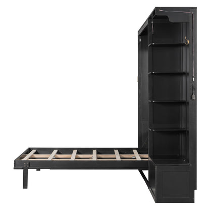 Queen Murphy Bed with Storage - Black MDF+LVL for Bedroom