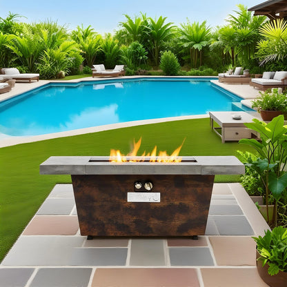 Cement Grey Steel Fire Pit Table - 42 Inch Outdoor Heating