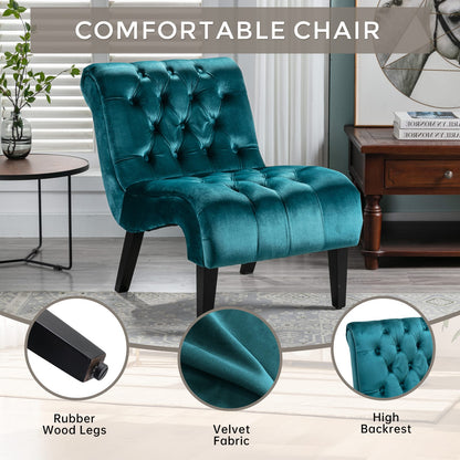 Teal Velvet Accent Chair with Rubber Wood Legs for Living Room