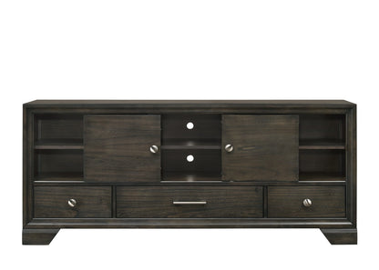 Brown Wood TV Stand with Sliding Doors
