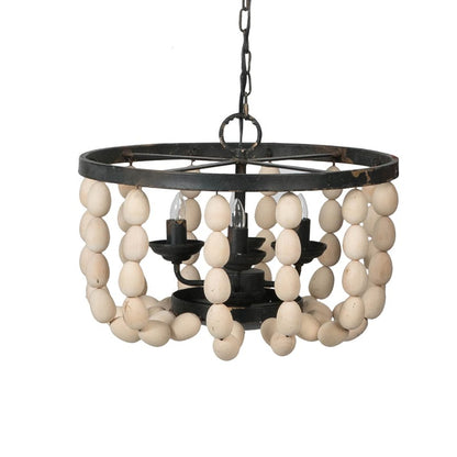 Cream Wood Chandelier - 4 Light Hanging Fixture for Kitchen Dining Room