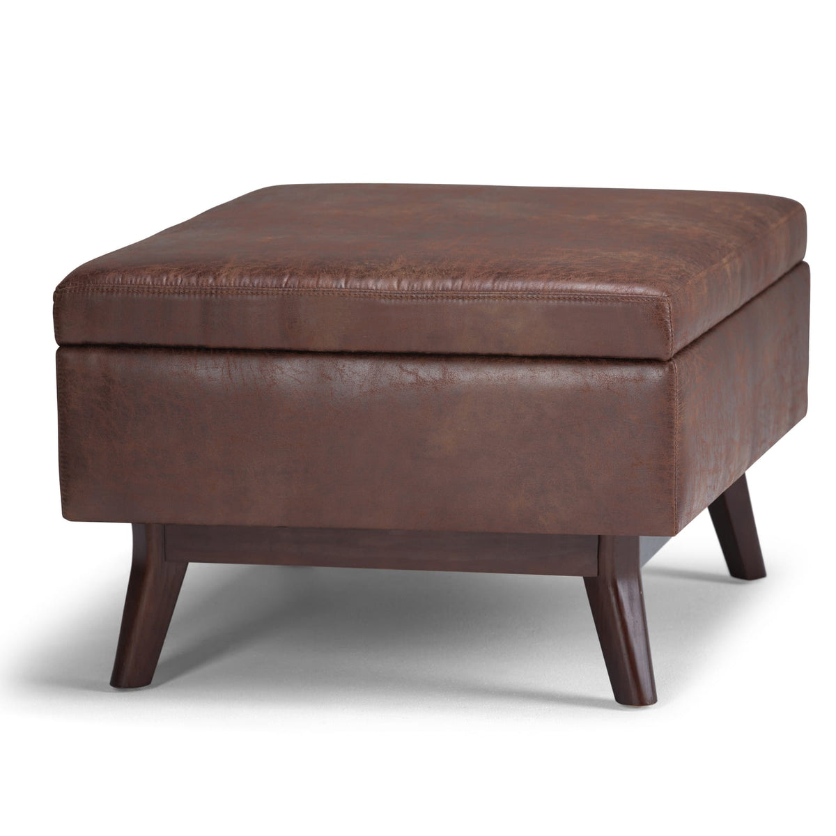 Dark Brown Faux Leather Storage Ottoman - 34" Wide for Living Room