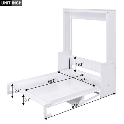 Queen Murphy Bed with Shelf for Bedroom Storage in White