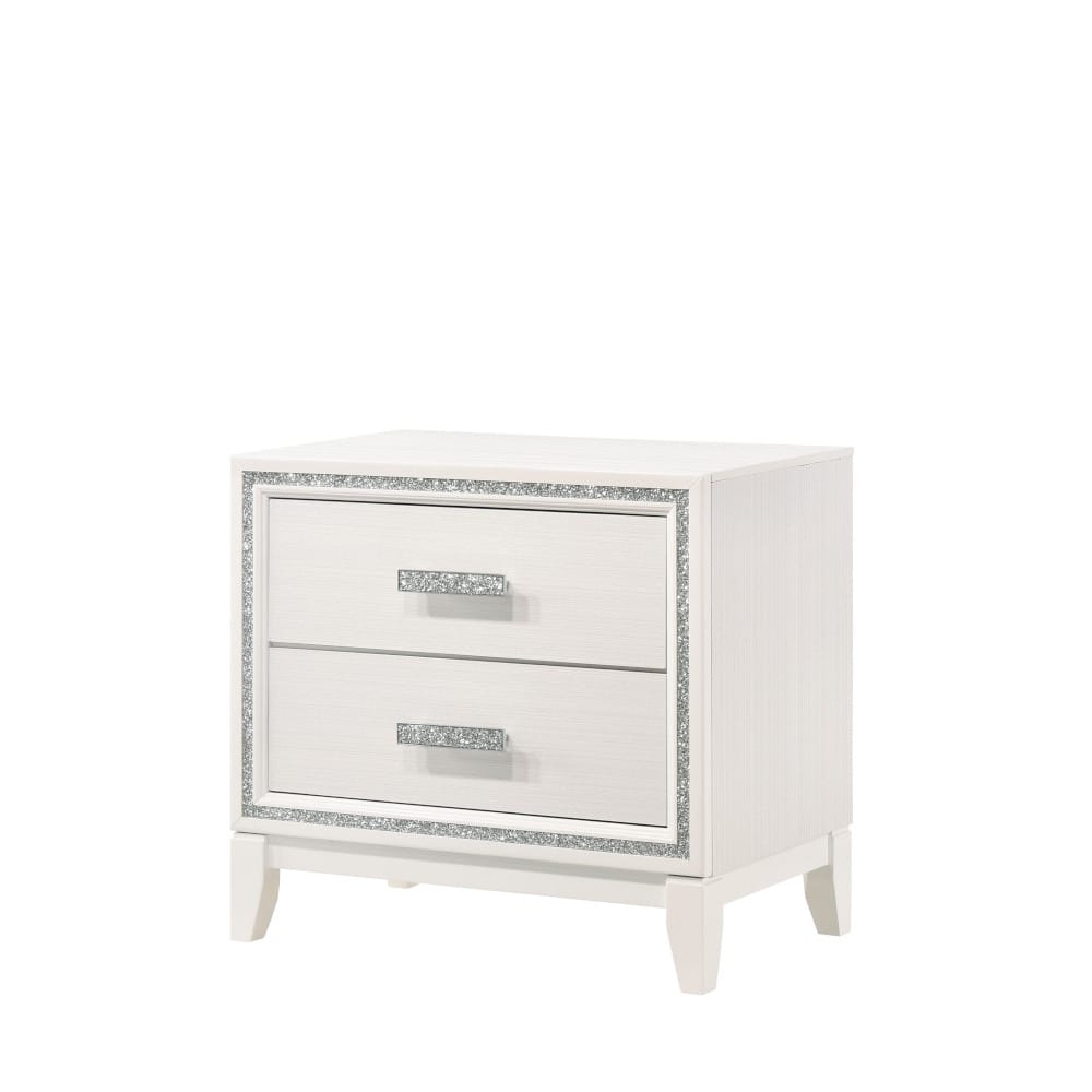 White Synthetic Wood Nightstand with Storage Drawers for Bedroom