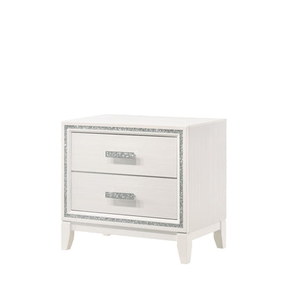 White Synthetic Wood Nightstand with Storage Drawers for Bedroom