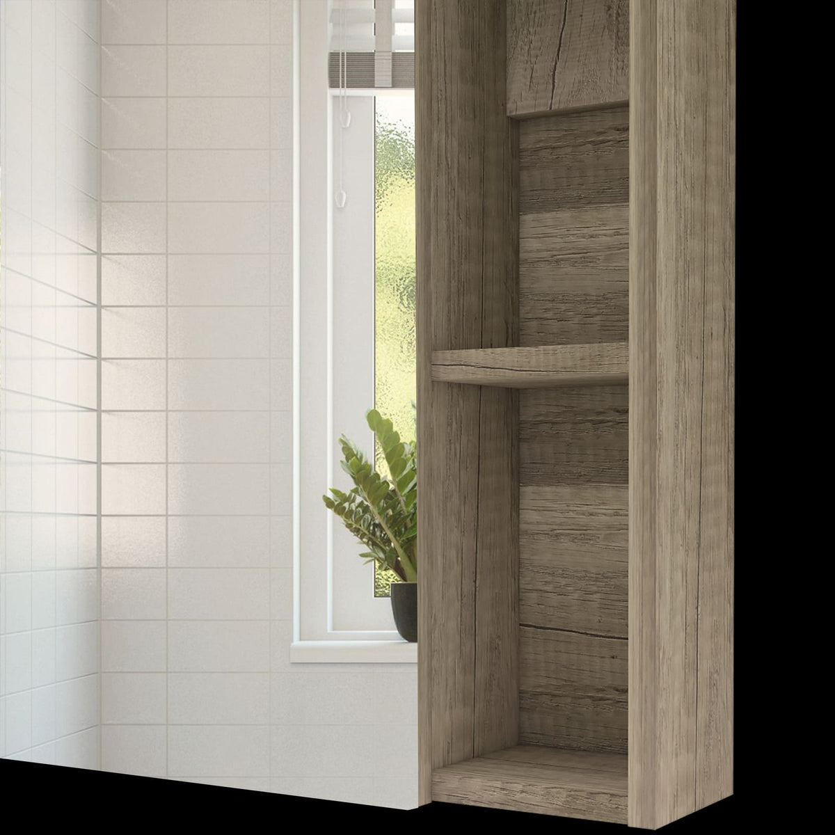 Walnut Particle Board Bathroom Storage Cabinet for Mirror Organization